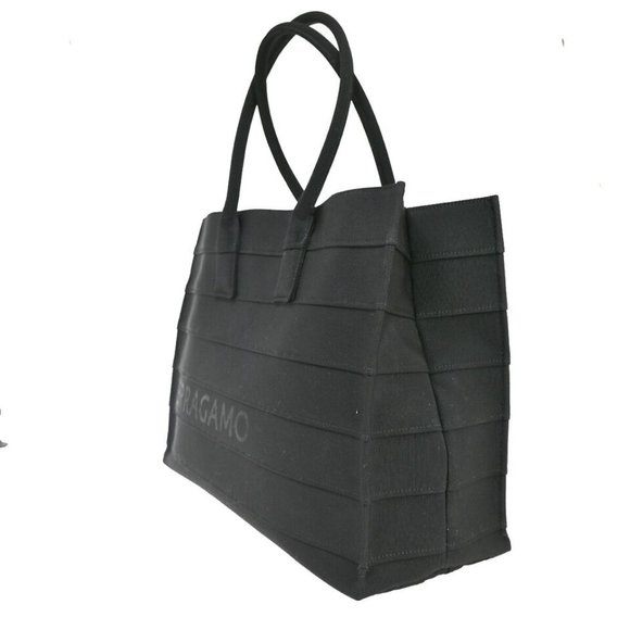 SALVATORE FERRAGAMO Signature Shoulder Tote Bag Canvas Leather Black GHW 57RJ307 - Picture 3 of 16